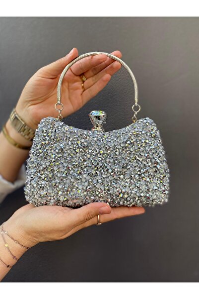 H&D COLLECTİON Double Sided Very Stylish Long Strap Evening Dress Bag with Cr...