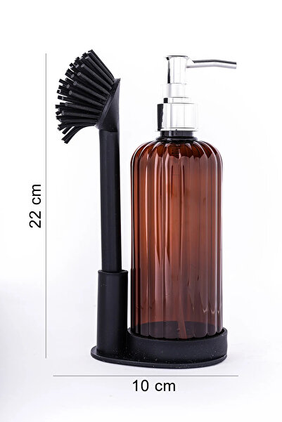 MAİN SHOP Liquid Soap Dispenser Set with Soft Silicone Brush - Dishwashing Detergent - Bleach - Amber Bottle 500 ml M-166