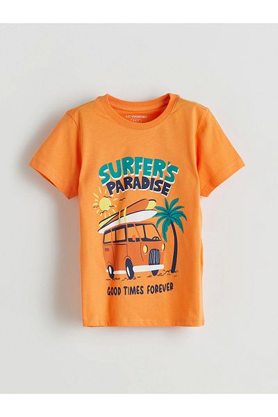 LC Waikiki Lcw Kids Orange Printed Boys T-Shirt and Shorts Pack of 2
