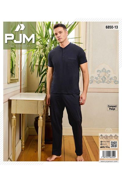Pijamoni Men's Button Collar Short Sleeve Pajama Set 6850/13 - 1 Piece