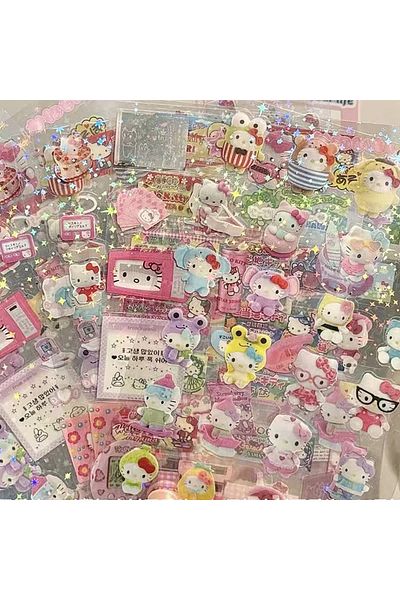 Choice Hello Kitty 5pcs 5pcs Rilakkuma Hello Kitty Cartoon Die-cutting Sticker Cute Kitty Cat Flashing Lase
