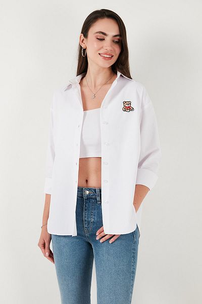 Lela Cotton Blended Regular Fit Teddy Bear Embroidered Shirt Shirt 6773106
