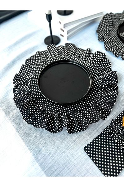 KaiHome Doritta Polka Dot Linen Frilly Round Plate / American Service Set of 6