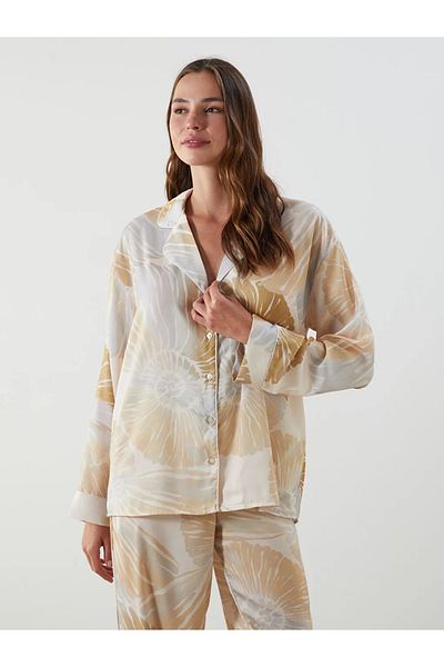 LC Waikiki Set pijamale pentru femei LCW DREAM Ecru cu guler de cămașă