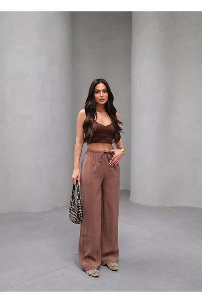 veres Women's Mink Soft Modal Woven Fabric Wide Leg Elastic Waist Flowy Summer Pants