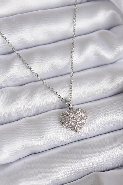 Skygo 316L Steel Chain Silver Color Zircon Stone Detail Heart Model Women's Necklace - Tj-Bko7811