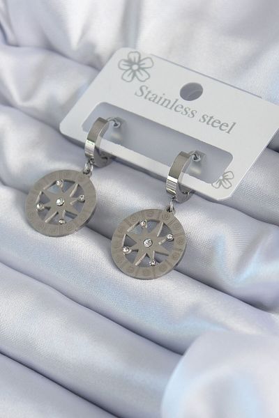 Skygo 316L Steel Silver Color Polar Star Model Zircon Stone Embroidery Detail Women's Earrings - TJ-BKP8064