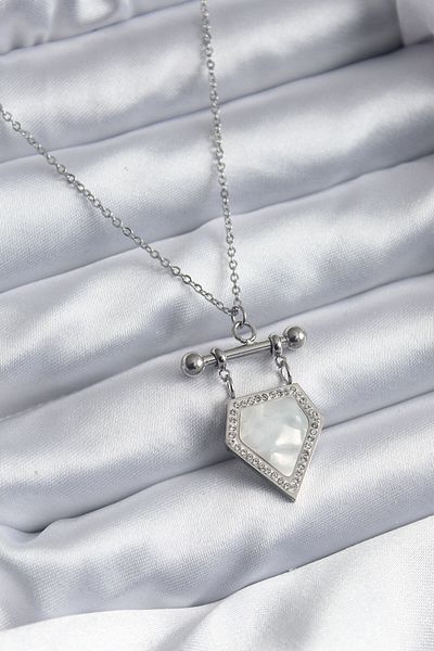 Skygo 316L Steel Silver Color Zircon Stone Detail Women's Necklace - TJ-BKO7896