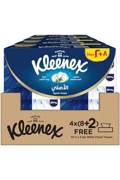 Kleenex Original Facial Tissue Box, Pack of 8 + 2 Free Boxes * 70 Sheets * 4
