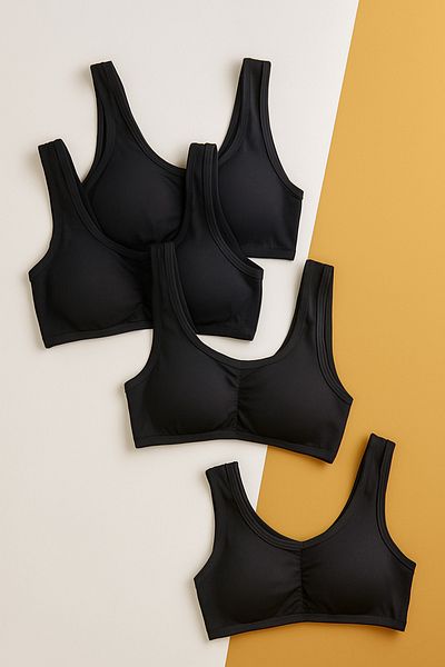 Katia&Bony Katia & Bony Girl's 5 Pack Thick Strap Black Bustier 100% Cotton