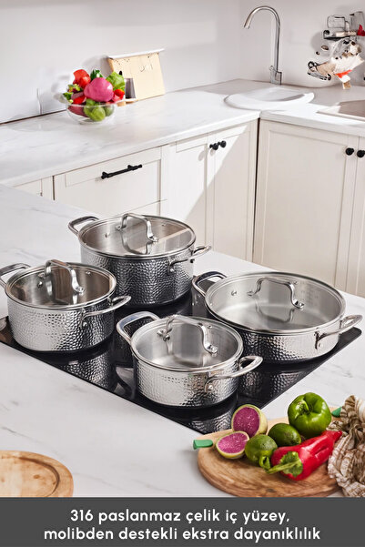 Karaca 3 Ply Powersteel Enzo 8 Piece Induction Base Steel Pot Set