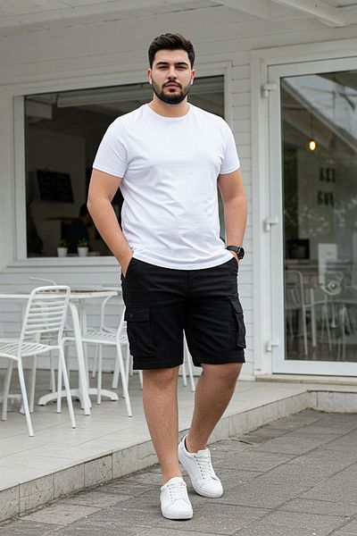 Trendyol Collection Black Large Size Cargo Pocket Regular Fit Comfortable Cotton Shorts & Bermuda Tmnss25Ap00008