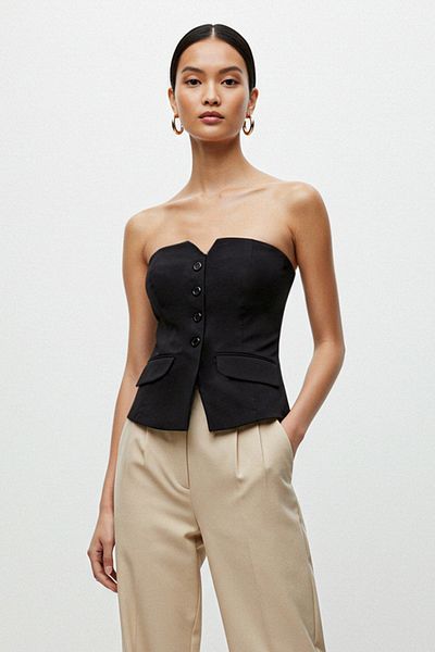 Trendyol Collection Чорний укорочений тканий жилет без бретелей TWOAW24YE00034