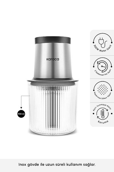 Karaca Quickblend 4 Blade Glass Chopper Inox