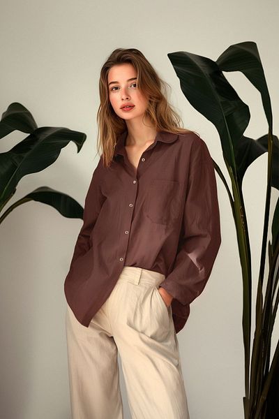 Trendyol Collection Hnědá košile s jednou kapsou Boyfriend/Wide Fit Bavlněná tkaná košile TWOAW20GO0115