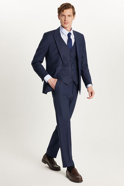 Tudors Ανδρική φόρμα Slim Fit Navy Blue εύκαμπτη Lycra υφασμάτινη φόρμα με κορυφές πέτο