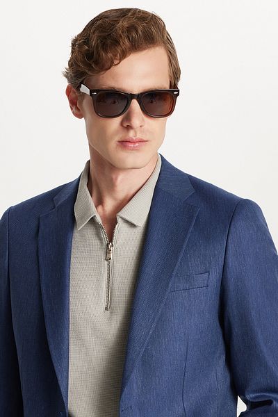 Tudors Мъжко яке Slim Fit с моно яка и двоен цеп, ежедневен индиго цвят