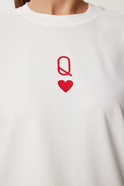 Happiness İstanbul Dámské oversize pletené tričko Ecru s potiskem AN00245