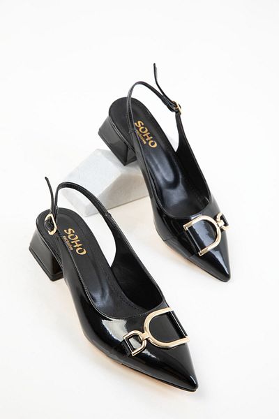 SOHO Black Patent Leather Women's Classic Heeled Shoes 20643