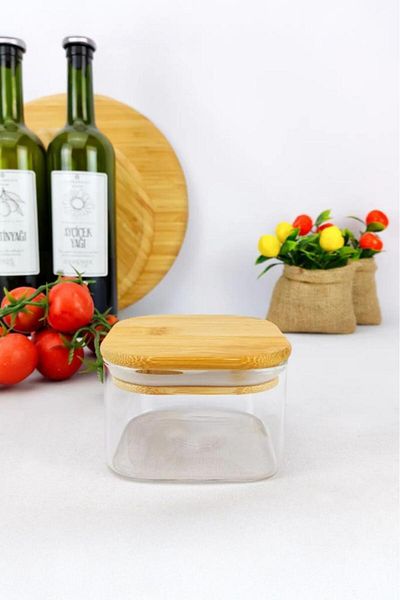 Atbyhome Duo 400 ml Square Borosilicate Glass Bowl with Bamboo Lid - 1 Piece