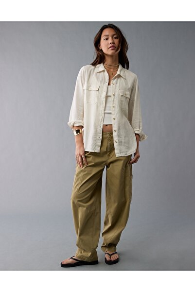 AMERICAN EAGLE قميص AE Weekend Vibes بأكمام طويلة وأزرار