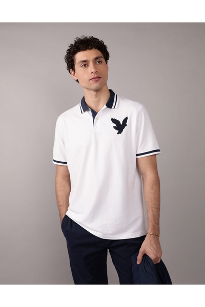 AMERICAN EAGLE Ae Logo Flex Pique Polo Shirt