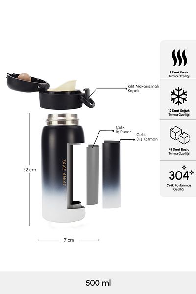 Karaca Skyfall Thermos etanșat din oțel negru 500 ml
