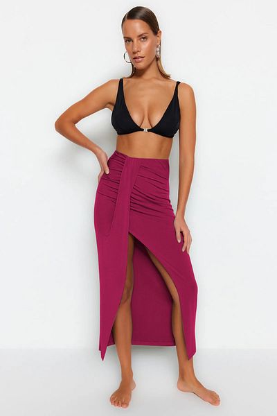 Trendyol Collection Fusta de plajă tricotată maxi burgundă TBESS23ET00021