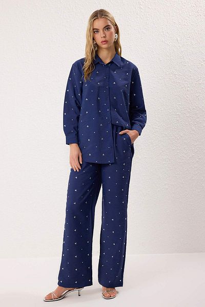 Trendyol Modest Sötétkék kő részletes szőtt alsó-felső készlet TCTAW25US00106