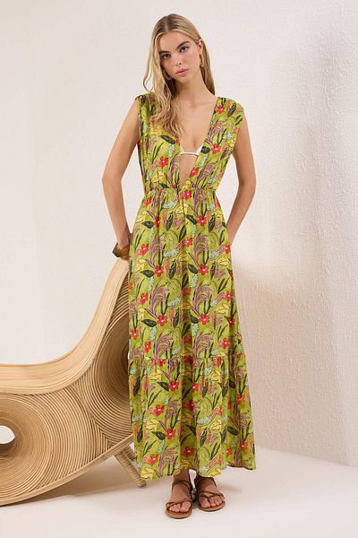 Trendyol Collection Black Maxi Woven Drawstring Beach Dress Tbess25El00100