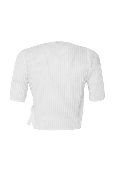 Edit by Trendyol Ecru Textured Fabric Double Breasted Wrap Regular Woven Blouse Tedss25Bz00009