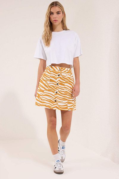 Trendyol Collection Yellow Animal Zebra Patterned Buttoned Front Skirt Twoss25Et00188
