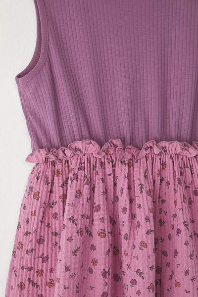 TRENDYOLKIDS Purple Child Briefly - 100% Cotton Floral Waistband Especially Sleeveless Mini Tkdss25El00080