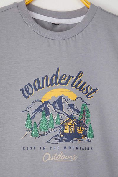 TRENDYOLKIDS Indigo-Grey 2'Li Boys 100% Cotton Slogan Printed Short Sleeve Knitted T-Shirt Tkdss25Ts00016 "