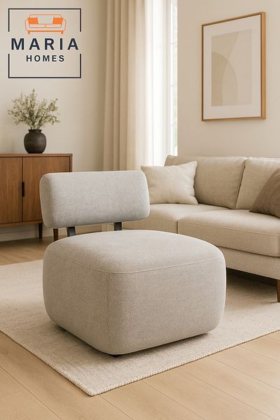 MARIA HOMES Contemporary Armless Lounge Chair in Light Grey Fabric – Minimalist Accent Seating