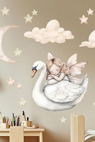 KT Decor مجموعة ملصقات حائط لغرفة البنات الجنية الصغيرة والبجعة اللطيفة