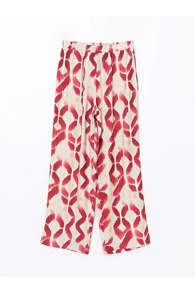 LC Waikiki Patterned Wide Leg Women's Trousers with Elastic Waist