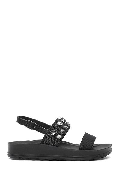 Derimod Women's Black Thick Soled Stone Sandals 25Sfe465014