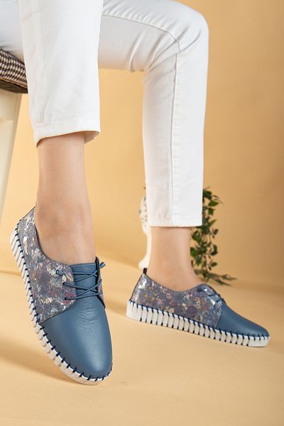 uway Genuine Leather Comfortable Orthopedic Daily Rubber Laced Soft Women's Shoes
