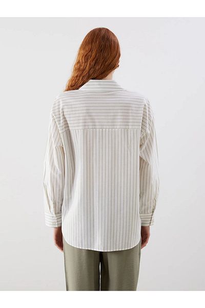 LC Waikiki Ριγέ Oversize Γυναικείο Πουκάμισο Μικτό Λινό