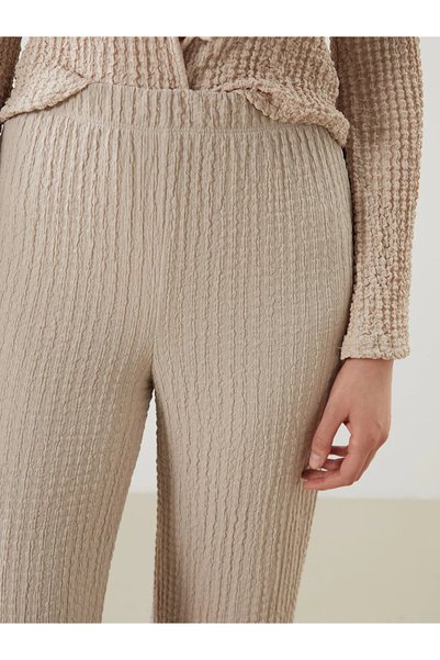 LC Waikiki Gray Textured Women's Trousers with Elastic Waist