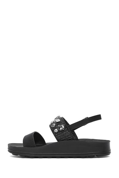 Derimod Women's Black Thick Soled Stone Sandals 25Sfe465014