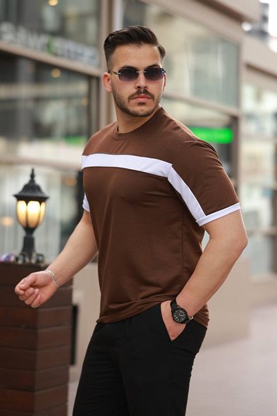modaserdem Men's Stripe Detailed Short Sleeve T-Shirt