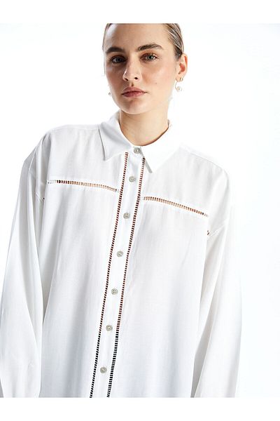 LC Waikiki Cămașă de damă oversize din amestec de in ajurat