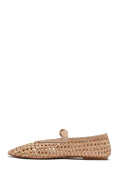 Derimod Women's Beige Buckle Straw Leather Ballerinas 25Sfd5511M7