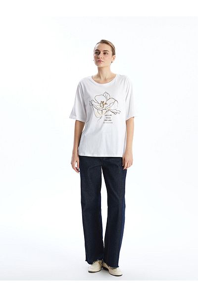 LC Waikiki Γυναικείο φλοράλ μπλουζάκι Crew Neck