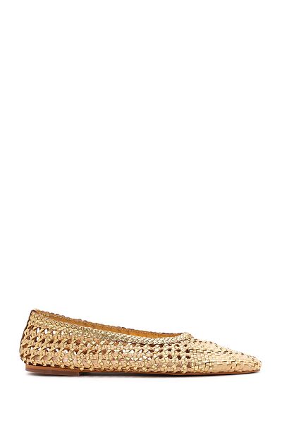 Derimod Women's Gold Straw Leather Ballerinas 25Sfd5512M7