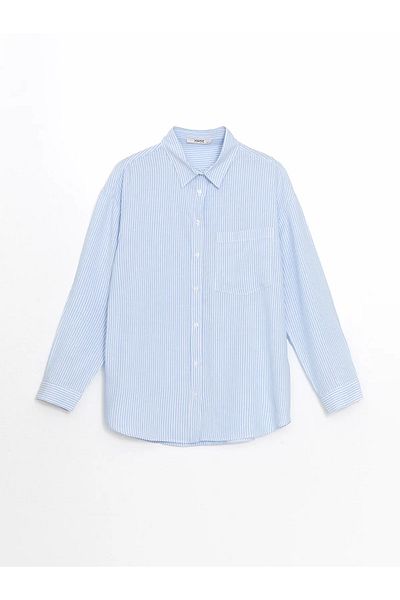 LC Waikiki Cămașă oversize pentru femei în amestec de in dungi