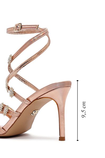 Derimod Women's Pink Ankle Buckle Stone Metallic Thin Heeled Sandals 25Sfe482032