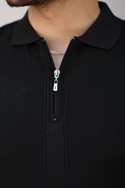 HAZEGO Ανδρικό μπλουζάκι με κοντό μανίκι με φερμουάρ Sky Fashion